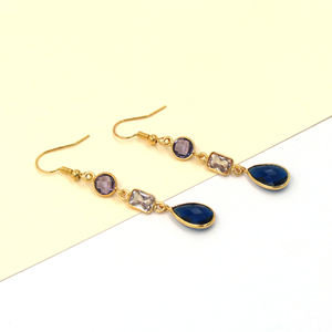 ต่างหูห้อยประดับคริสตัลอเมทิสต์สีม่วง ควอตซ์ ไอโอไลต์ และพลอยหลากชนิด รูปดอกไม้ สไตล์โบฮีเมียน |   กรอบตัวเรือนทำมือ ชุบทอง 18K - Product Image 3