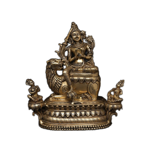 Diosa de latón de 15 pulgadas Tara sentada en una escultura budista de León para decoración del hogar y Templo hecho en La India - Product Image 1
