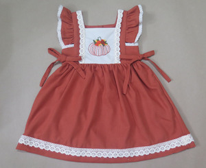 Robe bébé en coton sans manches style A-line pour filles, avec broderie citrouille d'automne, volants et bordure en dentelle, pour Thanksgiving - Product Image 5