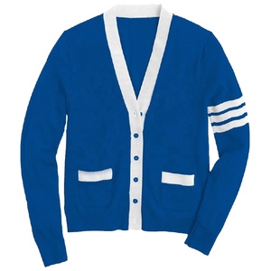 Cardigan en tricot bleu pour homme, cardigan en coton tricoté sur mesure pour homme, veste de sport, pull à boutons, imprimé, vêtement décontracté d'automne, col en V - Product Image 1