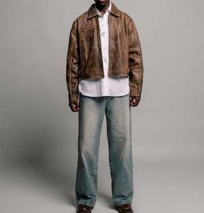 Nouvelle veste en cuir PU unisexe, personnalisée, de haute qualité, style vintage décoloré, avec fermeture éclair, vente en gros directe usine - Product Image 6