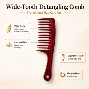 Grand peigne démêlant professionnel rouge Little Pinkrabbit D2022 à dents larges avec manche - Product Image 3