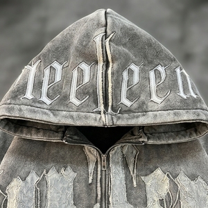 Sudadera con capucha High Street de estilo oscuro con lavado ácido y estampado de letras, premium, oversize para hombre, con bordado de chenilla, estilo streetwear - Product Image 5