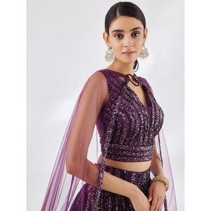 Georgette ชุดปาร์ตี้ lehenga choli กับ dupatta เลื่อมไวน์ที่ยอดเยี่ยม - Product Image 3