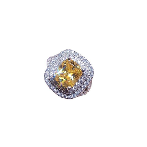 Bague Halo en Moissanite Diamant, Argent 925, Pierre Jaune et Blanche Taille Coussin, Bague de Fiançailles et de Mariage, Bijoux de Luxe pour Femme - Product Image 1