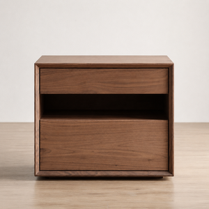 Artisanal Teak Wood Multi Compartment <b>End</b> <b>Table</b> Heavy Duty Handleless <b>Storage</b> Nightstand - Product Image 1