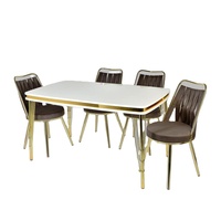 Ensemble de table à manger extensible moderne en aggloméré et métal avec 6 chaises - Plateau en verre trempé, écologique et imperméable