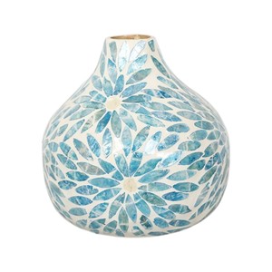 แจกันทรงกลมลายดอกไม้สีน้ำเงินสำหรับตกแต่งบ้านและร้านอาหาร - Product Image 1