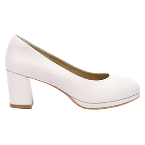 Ann'S Women Genuine Leather Round Toe Block <b>Heel</b> Pumps Breathable Office Shoes Slip-On Solid <b>White</b> - Product Image 2