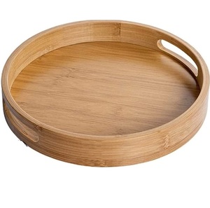 Plateau de service en bois arrondi pour la décoration de table de café, plateau à dessert, plateau pour hôtels et restaurants, aspect royal - Product Image 1
