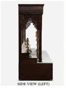 Marble Look Om Design Teak Wood <b>Mandir</b> for Home Modern Design Customized Size Pooja Room Cabinet Dark Polish Temple with 3 Steps - Product Image 3