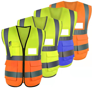 High Visibility Safety Vest with Pockets Reflective Workwear Polyester <b>Construction</b> Gear - Product Image 2