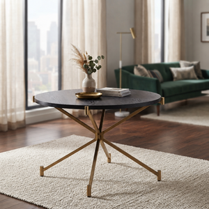 Table à manger ronde moderne avec plateau en bois et pieds en métal, diamètre 47 5/7, hauteur 30, design stable, table en bois - Product Image 1