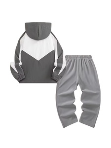 Two-Piece Solid Sports Outfits Featuring Hooded Long-Sleeve Zip-Up Jacket Jogger Pants Polyester/Cotton Anti-Wrinkle Complete - Product Image 2