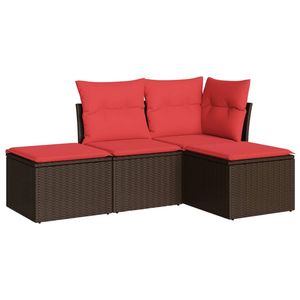 Juego de sofás de patio de ratán sintético marrón de 4 piezas con cojines, elegantes muebles de exterior - Product Image 2