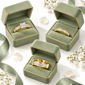 Ensemble de trois bagues en diamant |   Bague de Mariage pour Femme |   Groupe de musique masculin de grande envergure |   Ensemble de bagues de mariage en or 10 carats avec diamant naturel |   Bijoux fins pour couple - Product Image 4