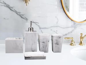 Modern Marble Look Bathroom Set Six-Piece Rectangle Soap Dispenser <b>Toothbrush</b> <b>Holder</b> Tumbler Tray Easy To Clean - Product Image 6