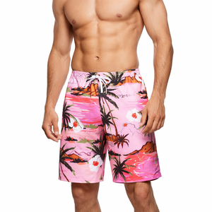 Shorts de Baño para Hombre, Estampado Tropical Rosa, Secado Rápido, para Playa, Surf, Vacaciones, Verano 2026 - Product Image 1