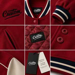 Veste universitaire rouge pour homme, style Letterman, broderie personnalisée, mélange laine/polyester, coupe classique, coupe-vent et respirante pour l'hiver - Product Image 5