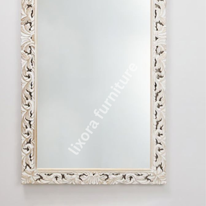 Luxury Handcrafted Solid Wood Wall <b>Mirror</b> Frame Ornate Acanthus Leaf Carving Antique White Finish - Product Image 3