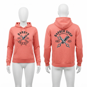 Sudadera con Capucha Premium de Algodón y Poliéster para Mujer, 320 GSM, Color Coral, con Logotipo Personalizado Serigrafiado en la Parte Delantera y Trasera, Bolsillo Tipo Canguro - Product Image 1