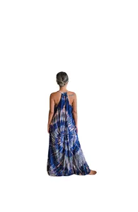 Vestido maxi bohemio tie-dye para mujer, azul, de rayón, sin mangas, con tirantes finos, corte holgado, estilo playero - Product Image 2