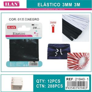 Elastico Ilan 3mm 3M Nero per Abbigliamento e Artigianato - Product Image 1