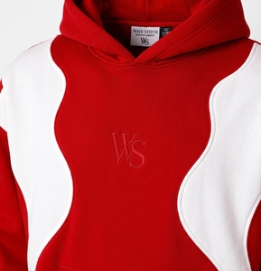 เสื้อฮู้ดซิปสีแดงขาว บล็อกสี ดีไซน์ลำลองสำหรับผู้ชาย ผ้าฟลีซ 100% คอตตอน ทรงโอเวอร์ไซส์  โลโก้ที่คอหลัง ดีไซน์กระเป๋า - Product Image 3