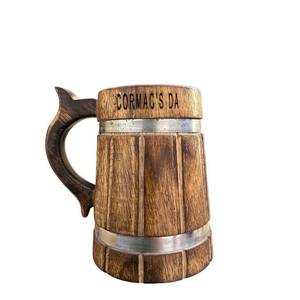 Chope à bière en bois écologique faite à la main avec insert en acier inoxydable, poignée classique, vaisselle rustique, tasse de bar disponible en gros - Product Image 1
