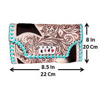 Dompet Kulit Sapi Asli Berkualitas Tinggi Desainer, Dompet Kulit Vintage Turquoise dengan Ukiran Tangan, Dompet Kartu Kulit Asli dengan Tali Pergelangan Tangan