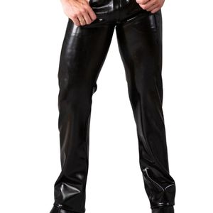 <b>Men's</b> Black <b>Leather</b> Lightweight Dark Wash Straight Leg Pants Elastic Waist Zipper Fly Vintage Style <b>Trousers</b> Winter Wear - Product Image 3