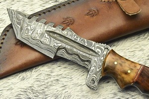 Couteau de chasse Viking Art industriel, personnalisé, fait main, en acier Damas 3mm, lame droite Tracker, manche en bois, 10 pouces, pointe tombante - Product Image 5