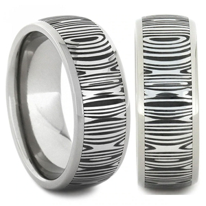 Handmade Steel Jewelry Damascus <b>Rings</b> Brushed Texture Surface Damascus <b>Rings</b> Elegant Matching Band Damascus <b>Rings</b> - Product Image 1