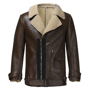 <b>Men</b> Brown Genuine Leather <b>Sherpa</b> Lined Bomber Jacket Zip Up Winter Outerwear Casual - Product Image 2