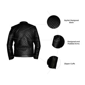 Custom Logo Coated Stand Collar Winter Leather Jacket for Men OEM Service Waterproof & Breathable StreeCustomized Men's High Str - Product Image 3