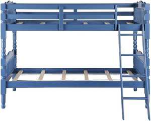 Lit superposé double en pin massif sculpté de style classique TNT, durable, avec échelle et barrière de sécurité, design traditionnel, pieds bleus, Binh Duong - Product Image 1