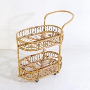 Vintage rattan champagne <b>trolley</b> drinks cart food <b>serving</b> <b>trolleys</b> entry way dining room accent - Product Image 6