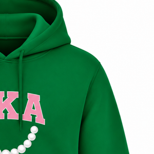 Sudadera con Capucha Verde al por Mayor para Mujer con Letras Griegas Bordadas en Rosa y Diseño 1908, de Forro Polar Suave, Informal, para Hermandades - Product Image 4