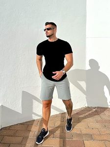 T-shirt noir à manches courtes pour homme, coupe ajustée, col rond, en jersey de coton, décontracté, uni, respirant, longueur standard - Product Image 6