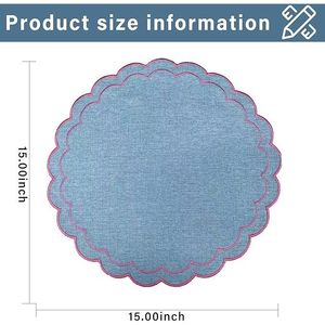 Set di 4 tovagliette in lino e cotone con ricamo floreale a festoni, 38 cm, tessuto con trama in lino naturale, lavabili in lavatrice - Product Image 6