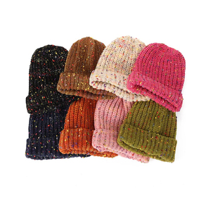 Unisex Knit Beanie Hat 100% Acrylic Cuffed <b>Winter</b> <b>Cap</b> Casual Style for Adults Black Multicolor Speckle Pattern - Product Image 4