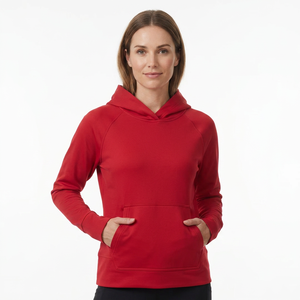 <b>Women's</b> <b>Red</b> Hooded <b>Sweatshirt</b> Long Sleeve Solid Color Pullover Cotton Knitted Breathable Windproof Autumn Wear Front Logo Pocket - Product Image 5