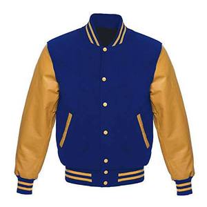 Veste de sport bleue pour homme avec manches en PU doré, col rabattu, fermeture à boutons, couleur unie, vêtement décontracté pour l'automne - Product Image 1