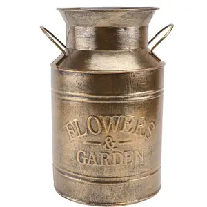 O grande leite galvanizado ouro antigo pode o vaso de flor do punho lateral do metal do bronze do estilo country do vintage para a decoração home do assoalho