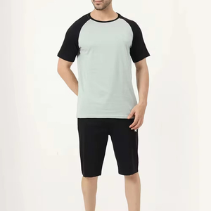 Ensemble deux pièces pour homme, coupe ajustée, de haute qualité, été, uni, vêtements de plein air, t-shirt et short, 100% coton, séchage rapide, respirant - Product Image 1