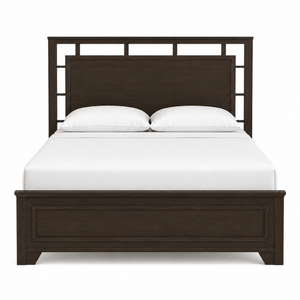 Modern Teak Wood <b>Bed</b> <b>Frame</b> Transitional Panel <b>Bed</b> with High Headboard - Product Image 1