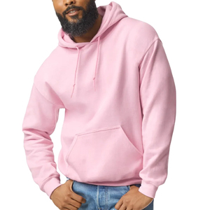 Men's <b>Pink</b> Embroidered Hooded <b>Sweatshirt</b> Regular Fit Solid Color 100% Cotton Fleece Casual with Front Pocket Winter Wear - Product Image 5