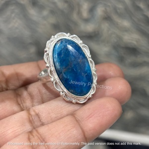 Anillos de Compromiso y Boda para Mujer, al por Mayor, de Latón Plateado, Estilo Bohemio, con Gema de Apatita Azul Natural en Forma de Pera - Product Image 2