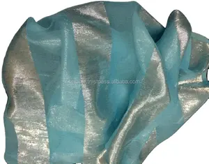 Handmade Luxury Large Soft Scarves Fresh Arrival Popular Lurex Chiffon Scarf In Sky Blue Grey Colour By Indian Manujfacturer