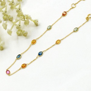 Minimalist Wedding Bracelet Natural Multi Sapphire Gemstone 18k <b>Solid</b> Yellow <b>Gold</b> Handmade for Certified Jewelry | Gift - Product Image 3